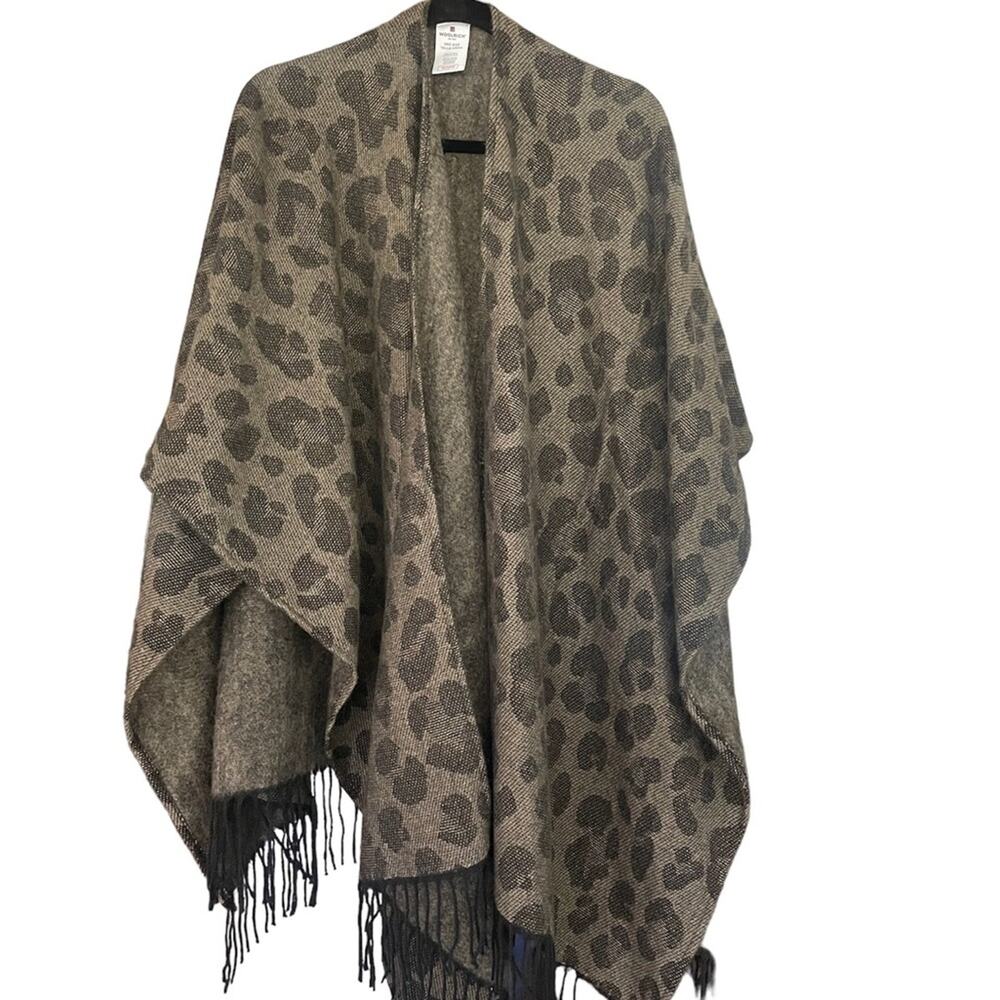 Woolrich leopard print poncho with fringe